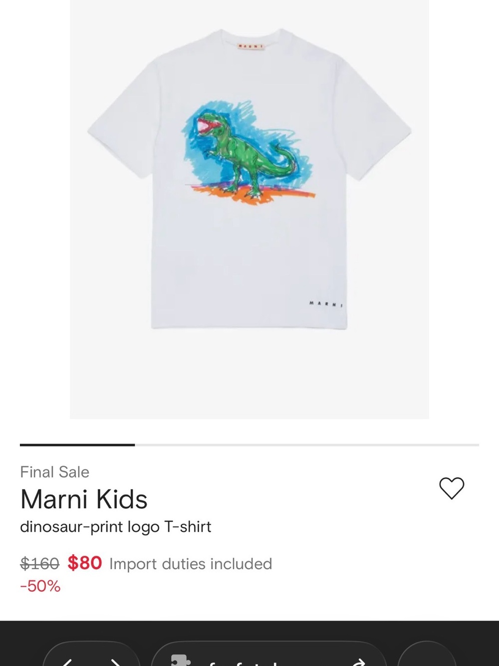Marni Kids White Tee with Green Dinosaur Sketch